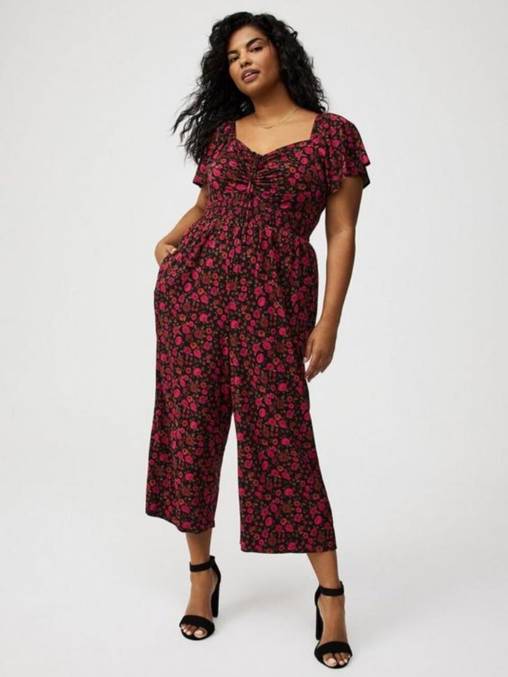 Torrid Size 2 Smocked Top Floral Flutter Sleeve Jumpsuit